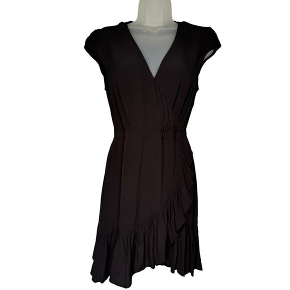 J.Crew Womens Faux-Wrap Mini Party Dress Lined Ruffles SZ 2Petite Black NEW - Picture 1 of 7